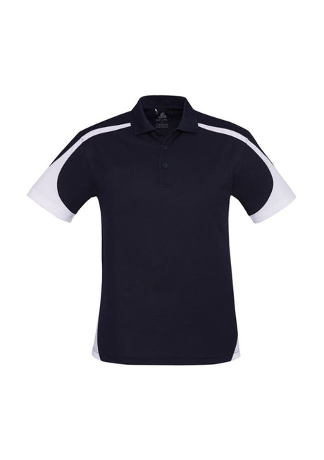 Men's Talon Polo in Navy/White, Size M; breathable polyester, moisture-wicking, UPF protection, classic collar, and pocket.