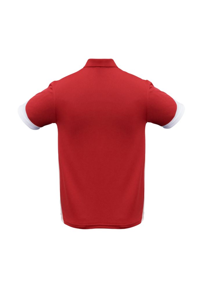 Mens Talon Polo in red and white, 2XL, featuring breathable mesh, stylish contrast panels, and a convenient pocket.