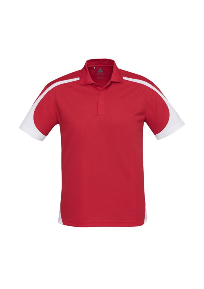 Men's Talon Polo in Red and White, Size L, featuring breathable fabric, matching collar, and contrast panels for style and comfort.