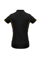 Ladies Razor Polo in Black/Gold, Size 8, featuring breathable mesh panels and stylish design for work or play.