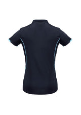 Ladies Razor Polo in Navy/Sky, Size 16 with stylish contrast panels, breathable mesh underarms, and UPF sun protection.