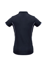 Navy and white Ladies Razor Polo, Size 14, featuring breathable mesh panels and a stylish knitted collar.