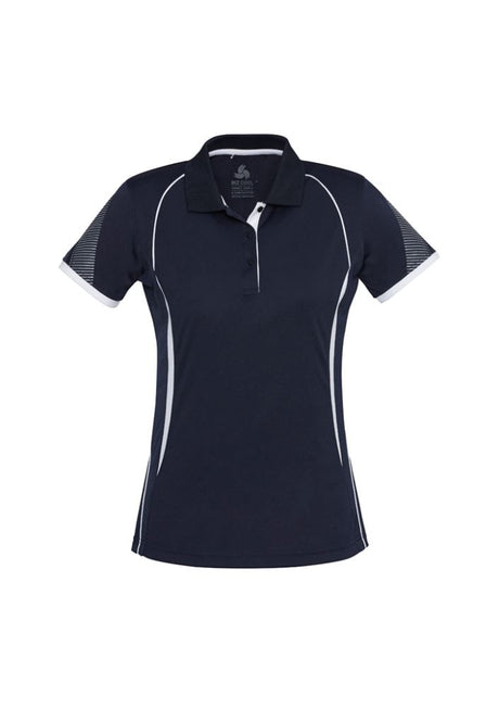 Ladies Razor Polo in Navy/White, Size 18, featuring breathable mesh panels and stylish contrast details for outdoor comfort.