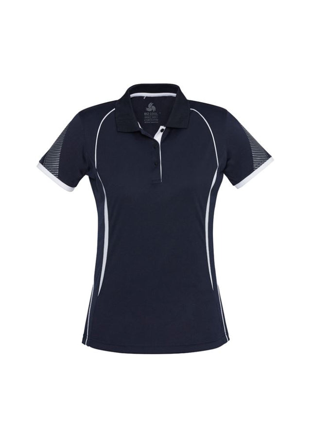 Ladies Razor Polo in Navy/White, Size 18, featuring breathable mesh panels and stylish contrast details for outdoor comfort.
