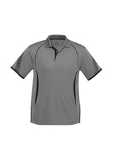 Men's Razor Polo in Ash/Black, Size M - stylish, breathable sportswear with grid mesh panels and unique sleeve print.