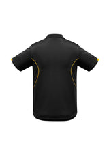 Kids Razor Polo in Black/Gold, size 6, featuring breathable fabric, UPF protection, and stylish contrast details for active kids.