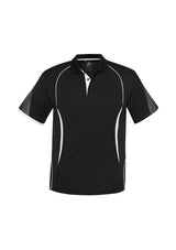 Kids Razor Polo in black and white, featuring breathable mesh panels and stylish design, perfect for active play and sun protection.