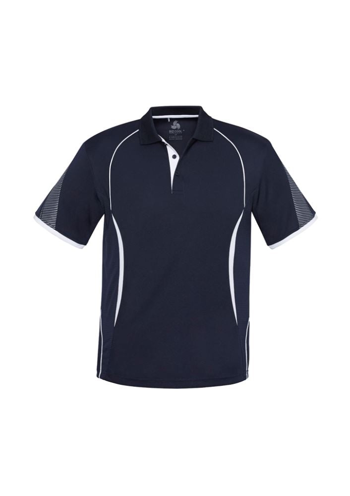 Kids Razor Polo in navy and white, size 6, featuring breathable fabric, unique prints, and sun protection for outdoor play.