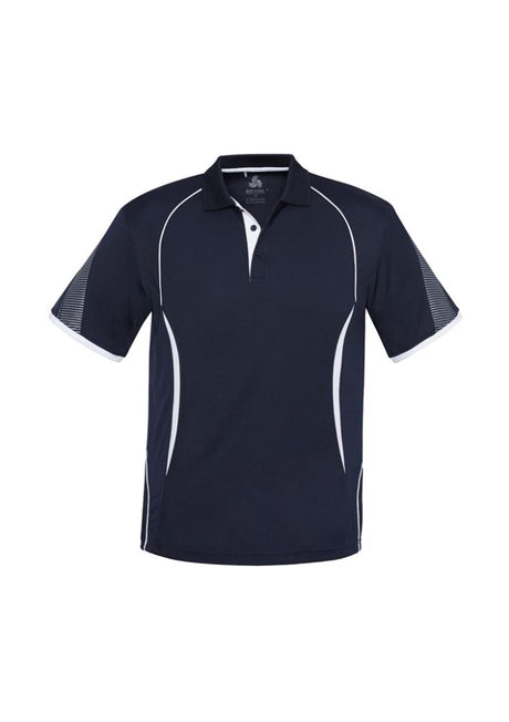 Kids Razor Polo in navy and white, size 6, featuring breathable fabric, unique prints, and sun protection for outdoor play.