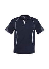 Kids Razor Polo in navy and white, size 4, featuring breathable mesh panels, stylish prints, and sun protection for active play.