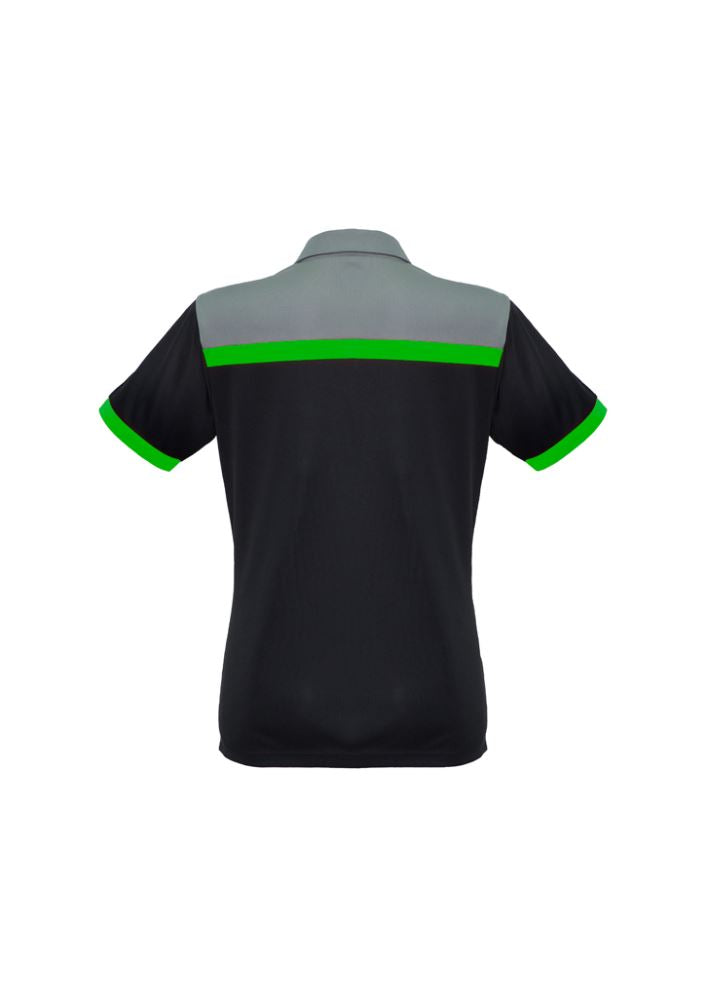 Ladies Charger Polo in Black/Green/Grey, Size 8, featuring breathable fabric, antibacterial properties, and stylish contrast panels.