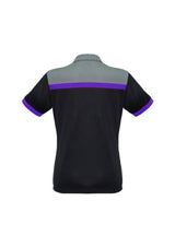 Ladies Charger Polo in Black, Purple, and Grey, size 8, designed for comfort, breathability, and stylish activewear.