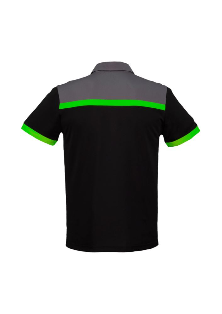Men's Charger Polo in Black, Green, and Grey, crafted for comfort with UPF protection, antibacterial fabric, and stylish design.