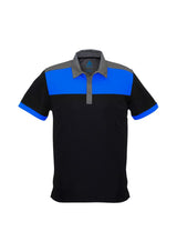 Men's Charger Polo in Black/Royal/Grey, Size M, featuring lightweight fabric, UPF protection, and antibacterial odor resistance.