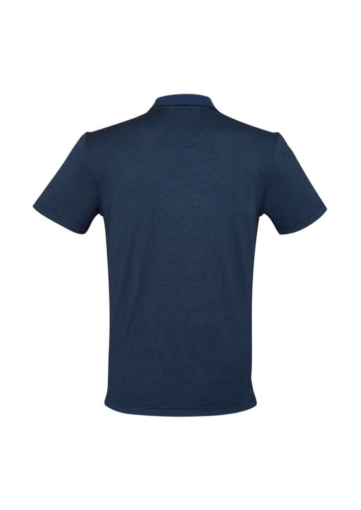 Men's Shadow Polo in Carbon Blue, Size S; soft cotton-rich fabric, cross-dyed stripe pattern, stylish knit collar, and pocket.