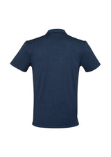 Men's Shadow Polo in Carbon Blue, Size S; soft cotton-rich fabric, cross-dyed stripe pattern, stylish knit collar, and pocket.