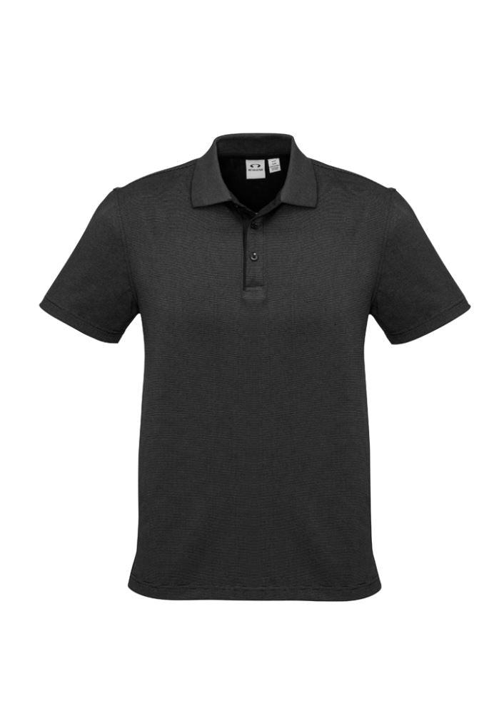 Men's Shadow Polo in Graphite Black, Size L, showcasing a stylish striped design and comfortable cotton blend fabric.
