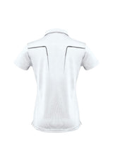 Ladies Cyber Polo in White/Silver, size 20, featuring UPF protection, antibacterial fabric, and stylish contrast design.
