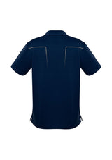 Men's Cyber Polo in navy and silver, size M, made from lightweight, UPF-rated polyester with antibacterial treatment.