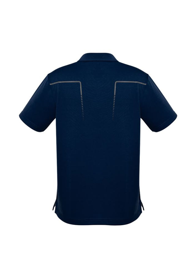 Men's Cyber Polo in navy and silver, size M, made from lightweight, UPF-rated polyester with antibacterial treatment.