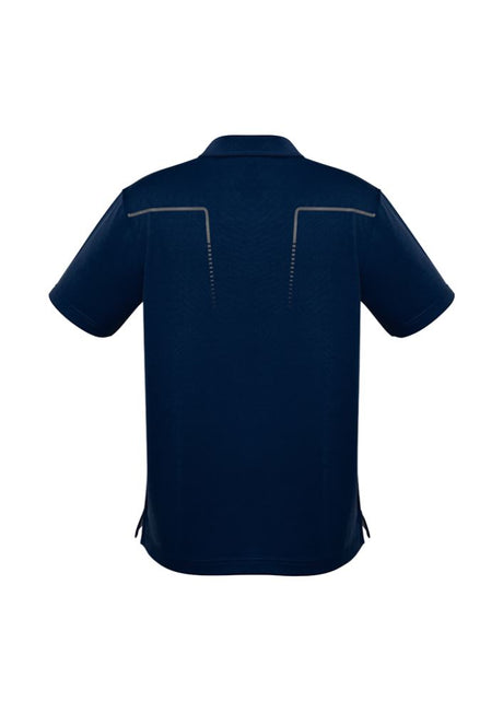 Navy/Silver Mens Cyber Polo, size 5XL, featuring antibacterial fabric, UPF protection, and stylish contrast prints.