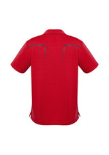 Men's Cyber Polo in Red/Silver, 5XL size, featuring breathable fabric, UPF protection, and modern contrast design.