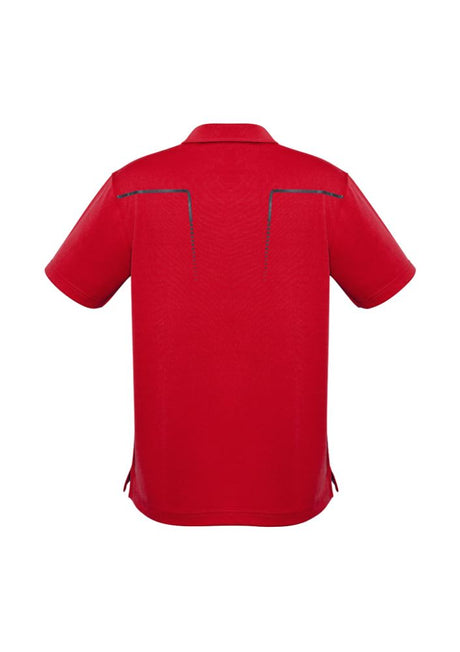 Men's Cyber Polo in Red/Silver, Size S, featuring breathable fabric, UPF protection, and stylish contrast design for comfort and flair.