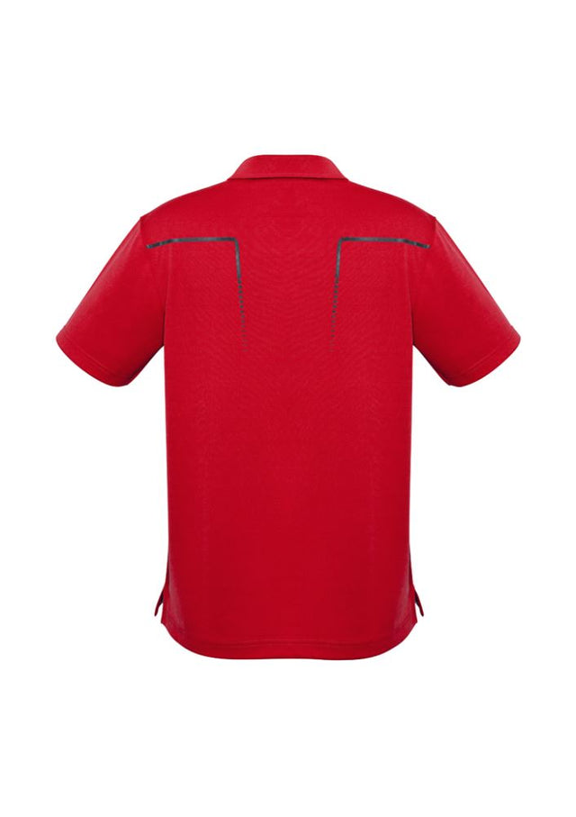 Men's Cyber Polo in Red/Silver, size XL, features breathable fabric, UV protection, and a stylish contrast print design.