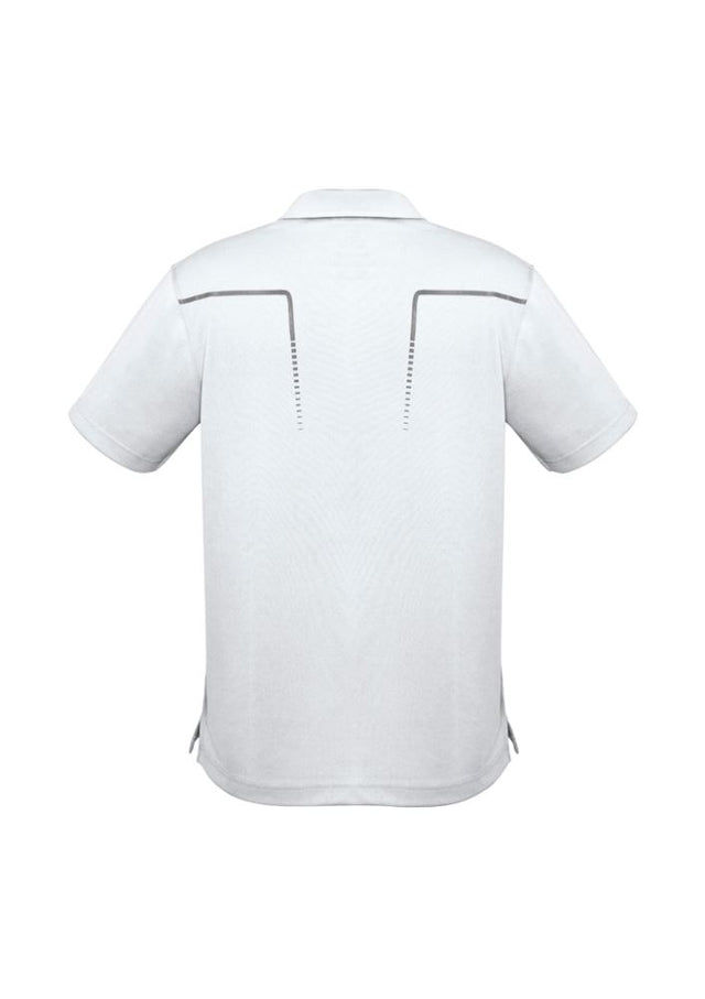 Mens Cyber Polo in White/Silver, size S, featuring breathable fabric, UV protection, and modern contrast design from Biz Collection.