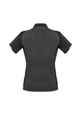 Ladies Victory Polo in grey, ash, and fluoro yellow, size 20, featuring lightweight, UPF-protected fabric and antibacterial treatment.