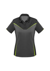 Ladies Victory Polo in Grey/Ash/Fluoro Yellow, size 8, featuring antibacterial fabric and vibrant design, perfect for active wear.