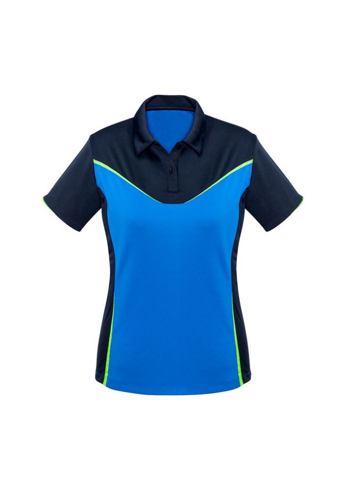 Ladies Victory Polo in Navy/Royal/Fluoro Lime, Size 18, features a cool, stylish design with UPF protection and antibacterial fabric.