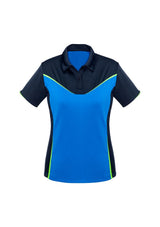 Ladies Victory Polo in Navy/Royal/Fluoro Lime, Size 20, featuring breathable fabric, UPF protection, and vibrant design.