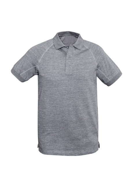 Men's Coast Polo in Silver Grey, size M, featuring breathable cotton, raglan sleeves, and a stylish knitted collar.