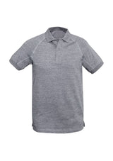 Men's 5XL Coast Polo in silver grey, featuring breathable cotton, raglan sleeves, and a stylish knitted collar for comfort.