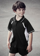 Kids Renegade Polo in Navy/Sky/Silver, size 10, featuring breathable fabric, UPF protection, and reflective trims.