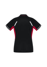 Ladies Renegade Polo in Black/Red/Silver, Size 16, featuring reflective trims and mesh panels for style and ventilation.