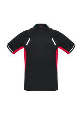 Kids Renegade Polo in Black/Red/Silver, stylish, breathable, with reflective trims and mesh panels for active kids. Size 16.