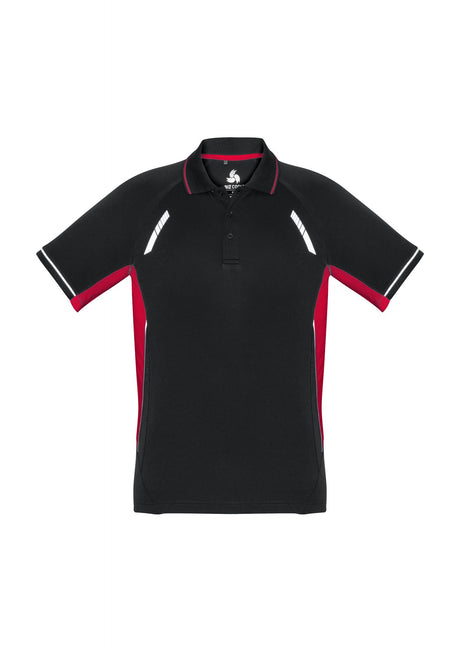 Kids Renegade Polo in Black/Red/Silver, size 4, featuring breathable fabric, reflective trims, and a stylish knitted collar.