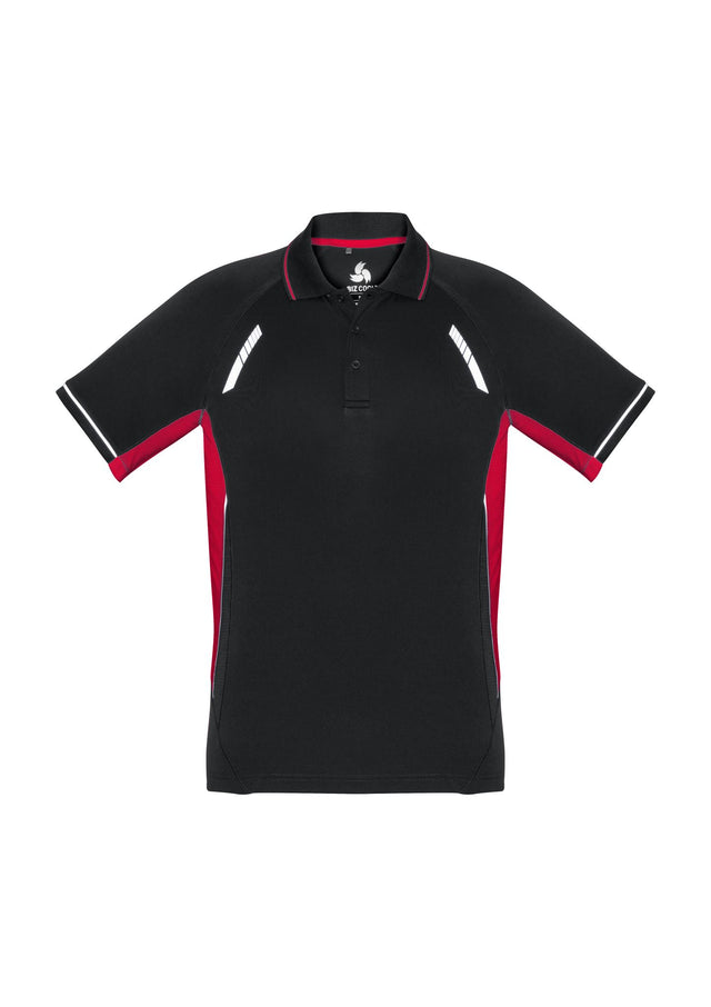 Kids Renegade Polo in Black, Red, and Silver, featuring breathable fabric, reflective trims, and a loose pocket for convenience.