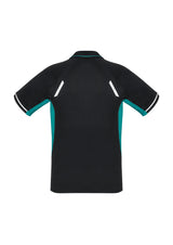 Kids Renegade Polo in Black, Teal, and Silver, featuring reflective trims, mesh panels, and a sporty collar for comfort and style.
