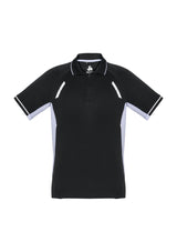 Kids Renegade Polo in Black, White, and Silver, featuring breathable fabric, reflective trims, and a stylish design for active wear.