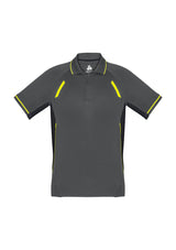 Kids Renegade Polo in grey, black, and fluoro yellow, featuring mesh panels and reflective trims for style and ventilation.