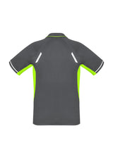 Kids Renegade Polo in Grey/Fluoro Lime/Silver, Size 6, featuring lightweight fabric, UPF protection, mesh panels, and reflective trims.