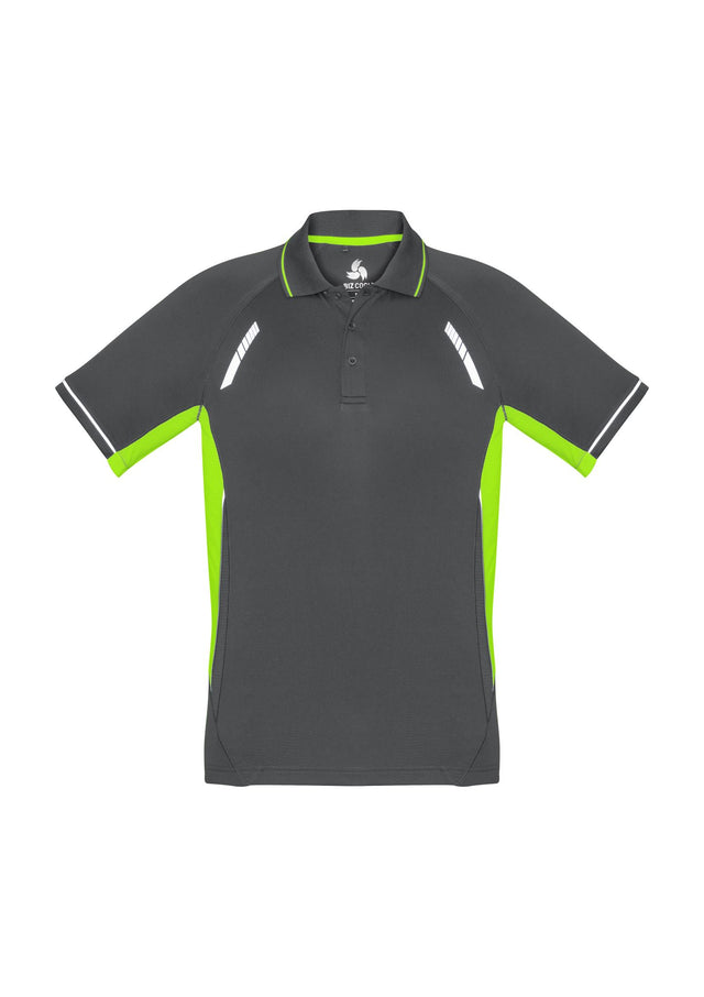 Kids Renegade Polo in Grey, Fluoro Lime, and Silver, featuring breathable fabric, reflective trims, and mesh for ventilation.