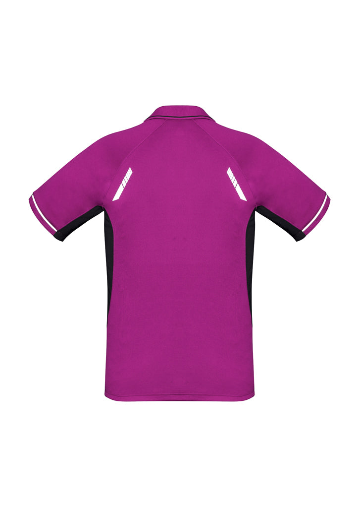 Kids Renegade Polo in Magenta, Black, and Silver, featuring reflective trims and mesh panels for breathability, Size 14.