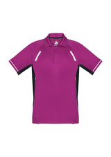 Kids Renegade Polo in Magenta, Black, and Silver, featuring reflective trims and mesh panels for comfort and visibility. Size 6.