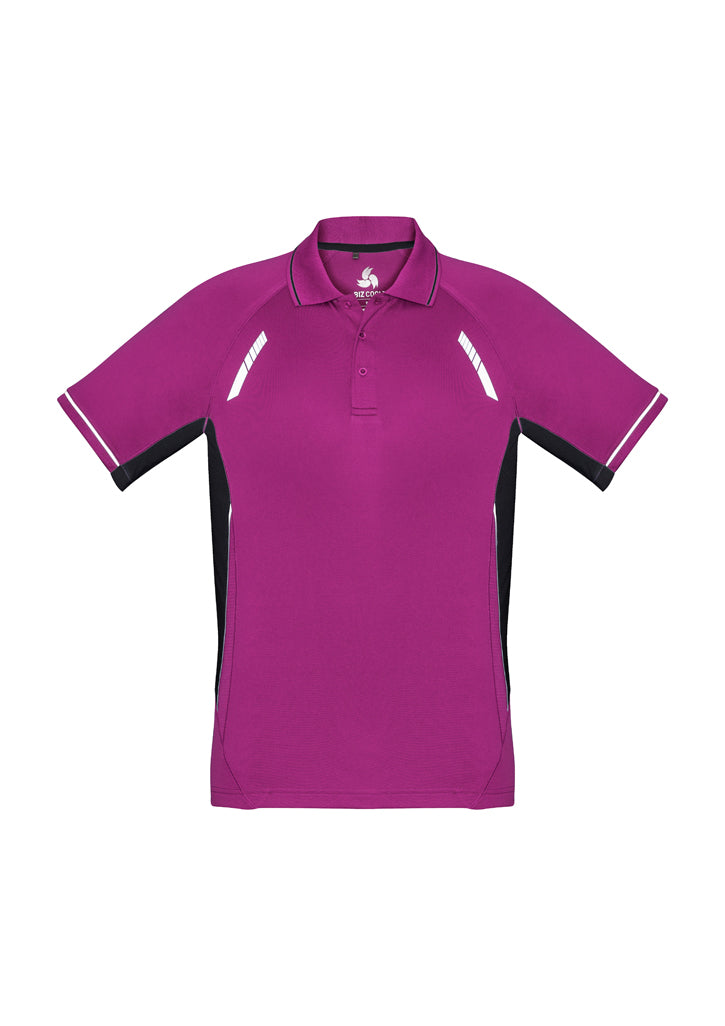 Kids Renegade Polo in Magenta/Black/Silver, size 8, featuring lightweight fabric, reflective trims, mesh panels, and a stylish collar.