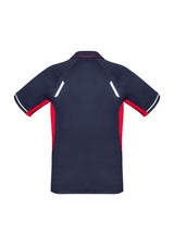Kids Renegade Polo in Navy/Red/Silver, Size 4, featuring breathable fabric, UPF sun protection, and reflective trims.