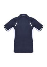 Kids Renegade Polo in Navy, White, and Silver, featuring breathable fabric, mesh panels, and reflective trims for sun protection.